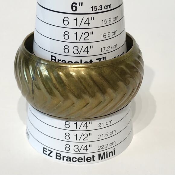 Vintage Brass Ribbed Bracelet Boho India Oversized Wide Chunky Puffy Bollywood - Picture 3 of 10
